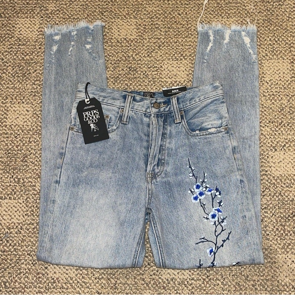 PRPS AMX High Waist Boyfriend Embroidered Floral Jeans